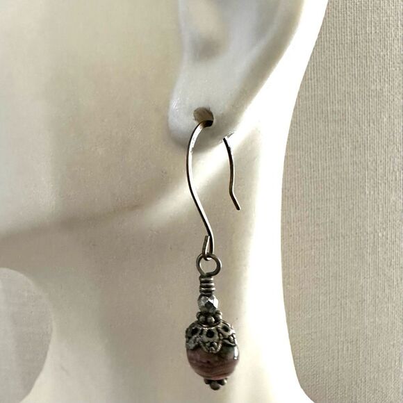 Rhodochrosite Beaded Dangle Earrings - Picture 4 of 9